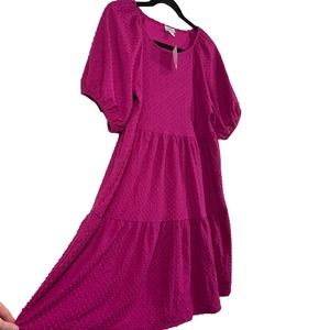 J.Crew Fuchsia Balloon Sleeve Tiered Midi Dress - Size Small NWT
